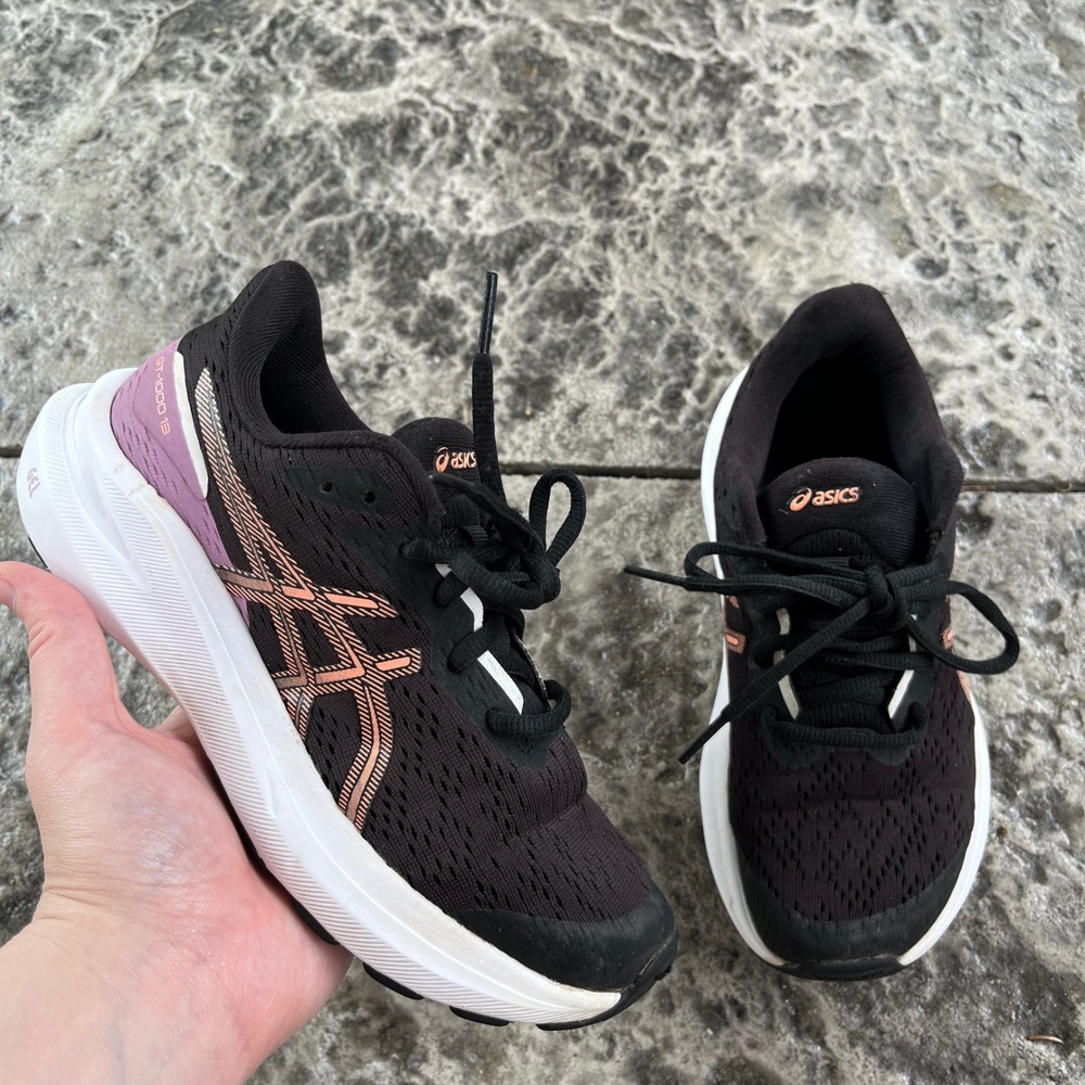 ASICS GT-1000 13 Kids Running Shoes Black Rose Gold Mauve 1014A343 Size 2.5Y